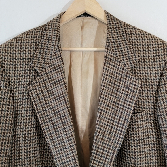 VTG Oscar De La Renta Men's Tan Houndstooth Sport Coat Sz 40R Beige Wool Office - Picture 3 of 12